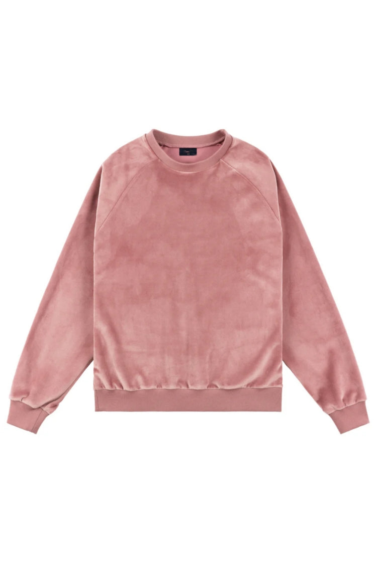 Dusty Pink Velvet Crewneck Embroidery Shirt