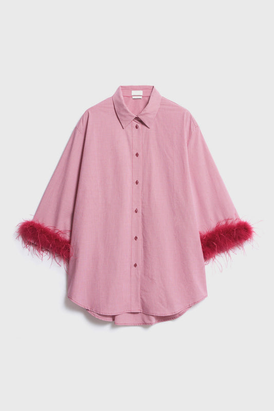 Red Plaid Shirt with Detachable Feather