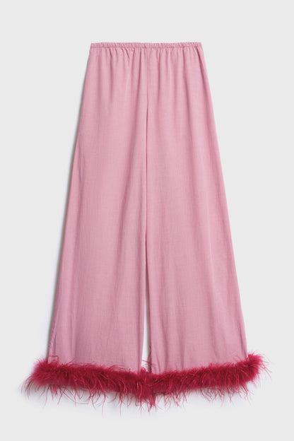 Red Plaid Trousers with Detachable Feather