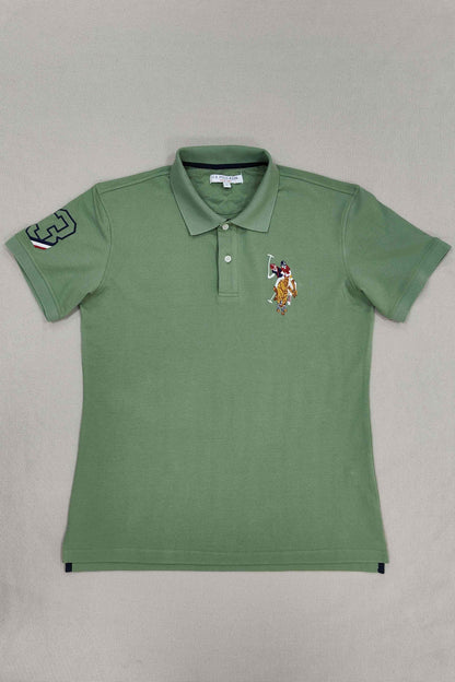 Green Embroidery Solid Polo Shirt