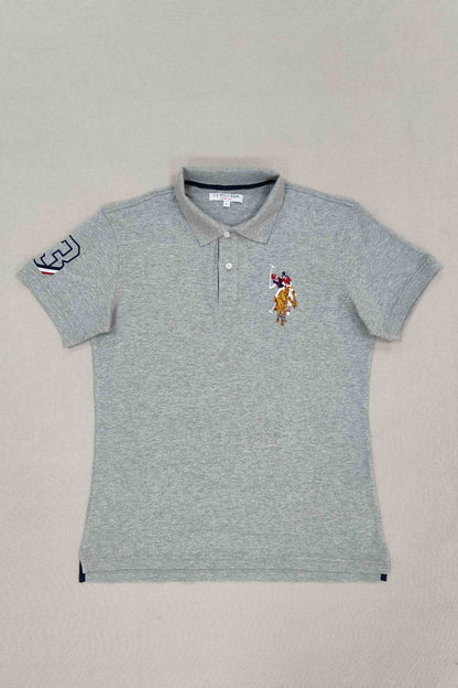 Grey Embroidery Solid Polo Shirt