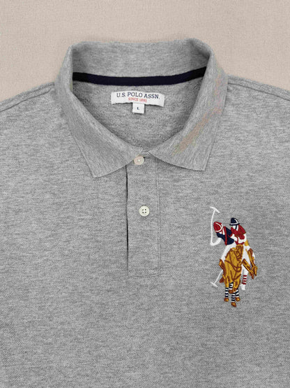 Grey Embroidery Solid Polo Shirt