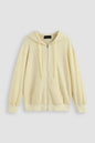 Beige Hooded Solid Zipper Long Sleeve Top