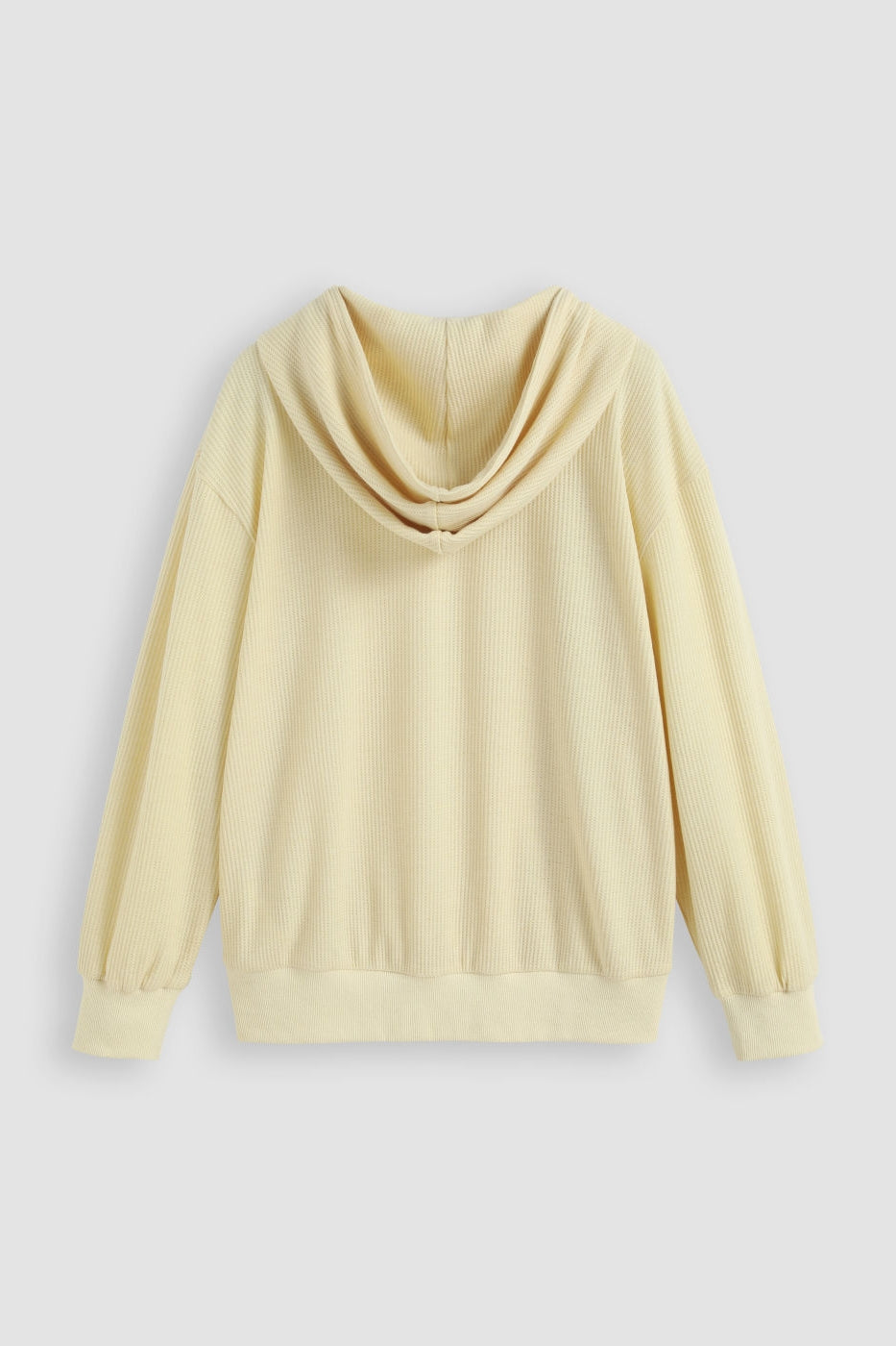 Beige Hooded Solid Zipper Long Sleeve Top
