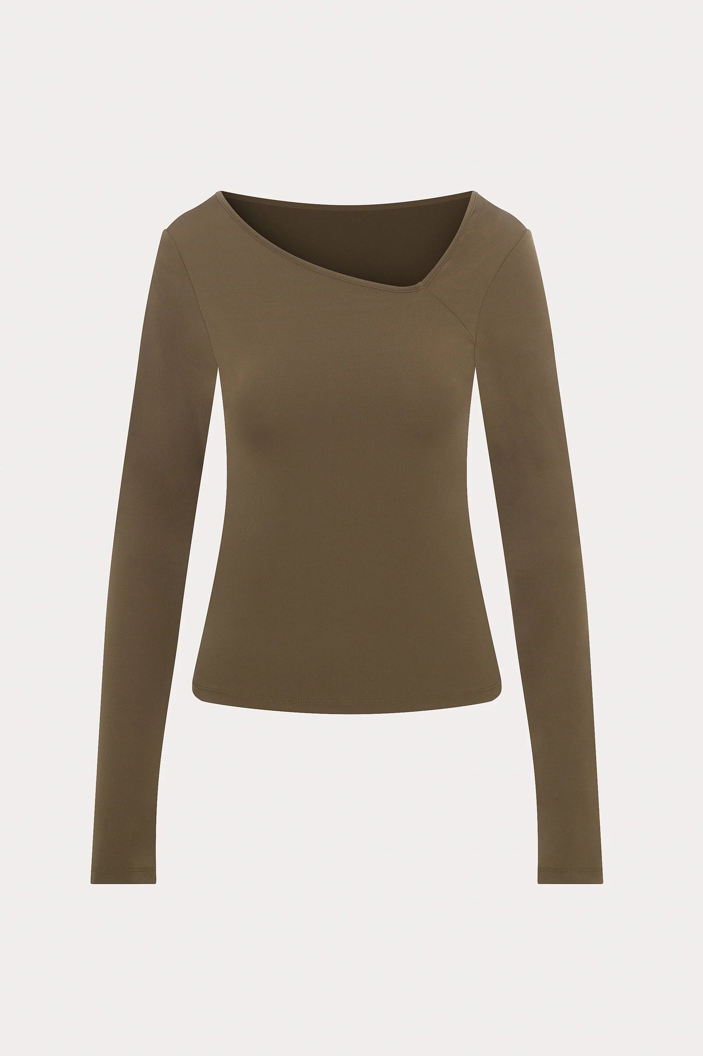 Brown Slim Fit Top with Asymmetrical Neckline