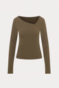 Brown Slim Fit Top with Asymmetrical Neckline