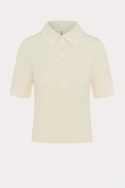 Cream Ribbed Knit Polo