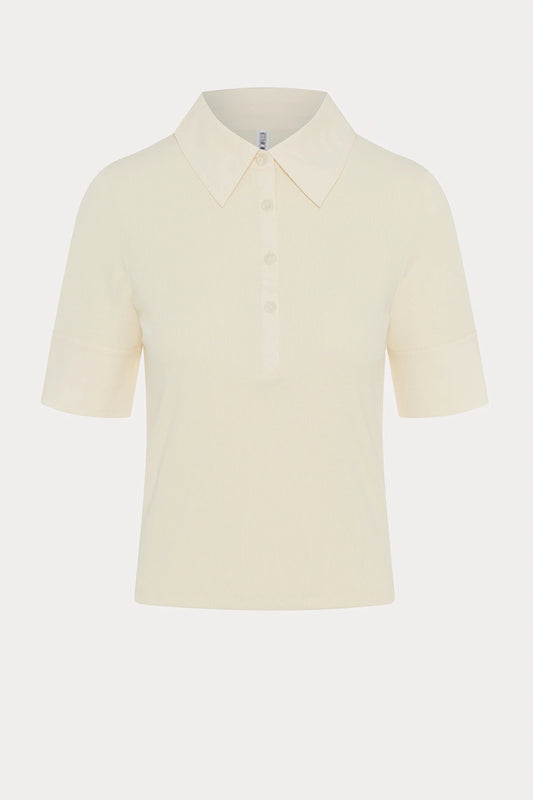 Cream Ribbed Knit Polo