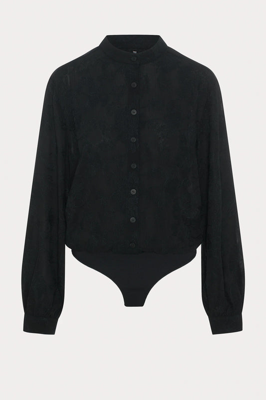 Black Floral Embroidery Body Blouse