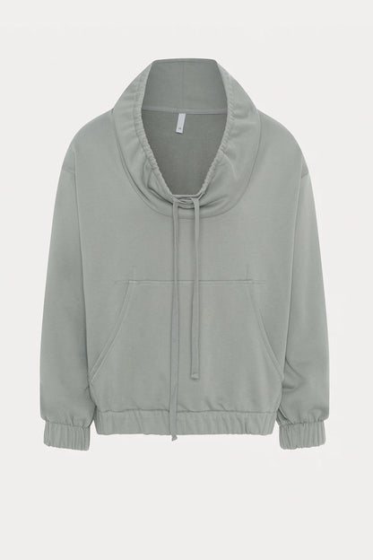 Grey Sweatshirt with Adjustable Drawstring Collar