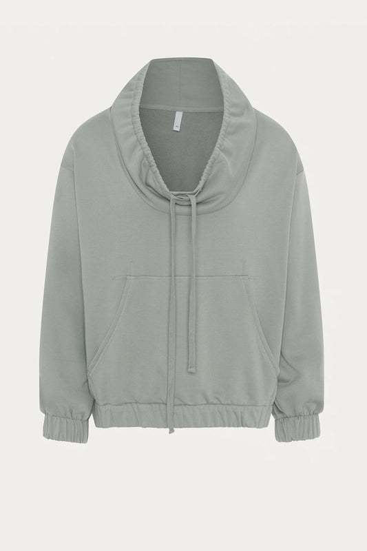 Grey Sweatshirt with Adjustable Drawstring Collar