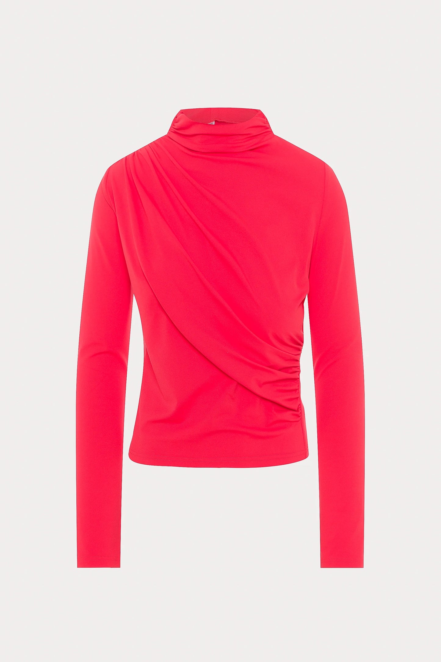 Red Long Sleeves Draped Top