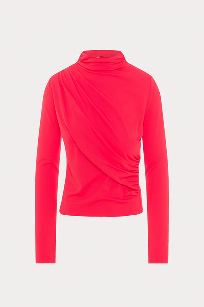 Red Long Sleeves Draped Top