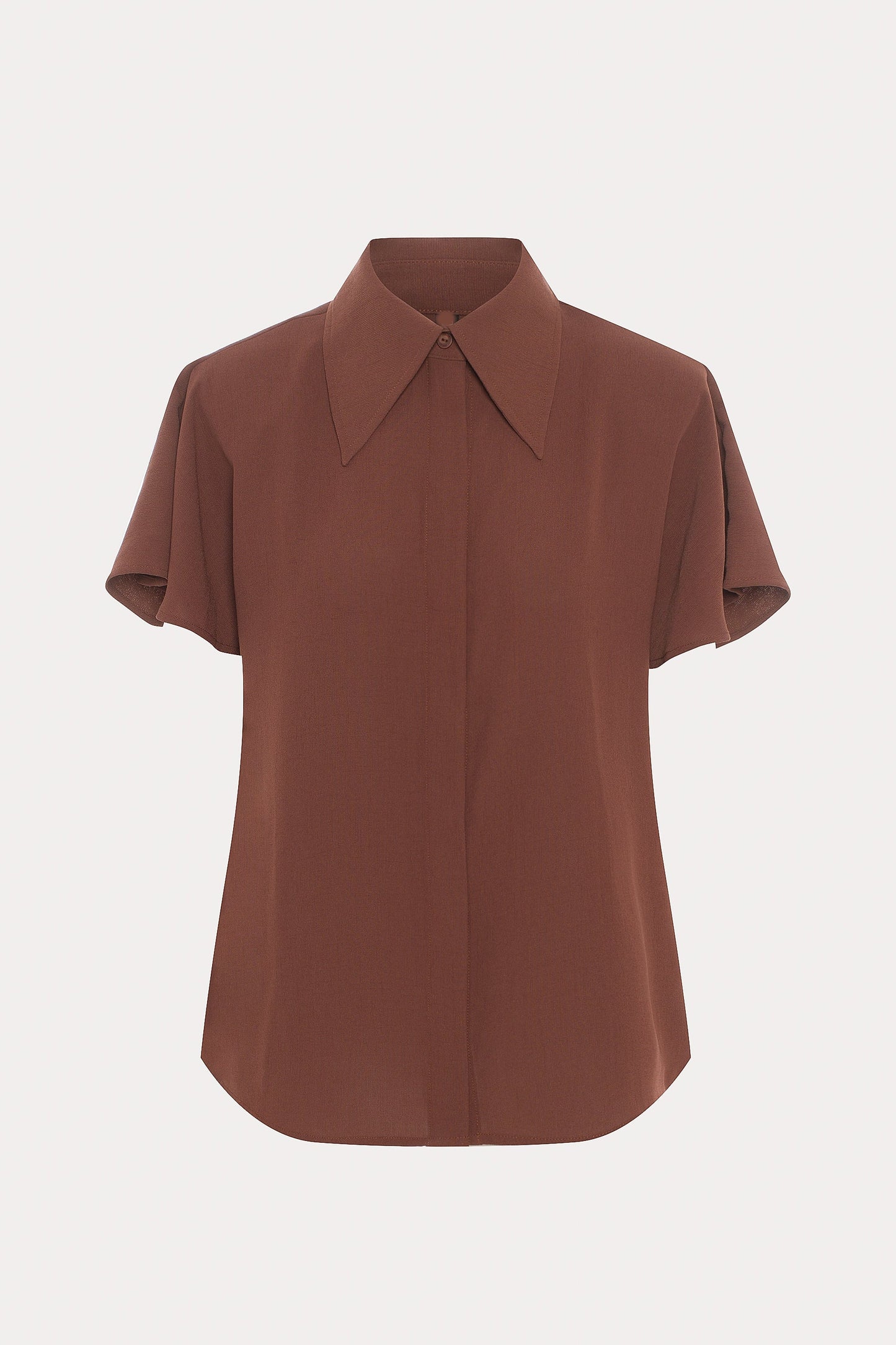 Brown Short Sleeves Shirt with Shoulder Pads