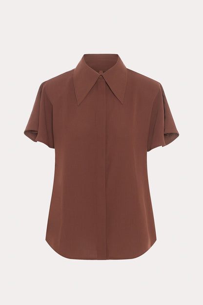 Brown Short Sleeves Shirt with Shoulder Pads