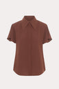 Brown Short Sleeves Shirt with Shoulder Pads