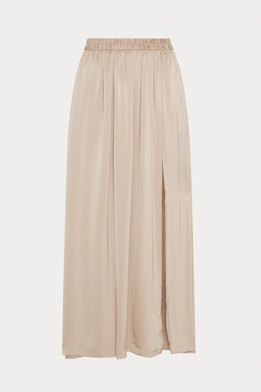 Beige Satin Maxi Skirt with Side Slit