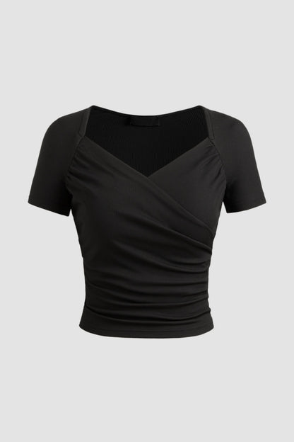 Black V Neck Short Sleeve Top