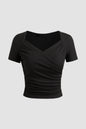 Black V Neck Short Sleeve Top