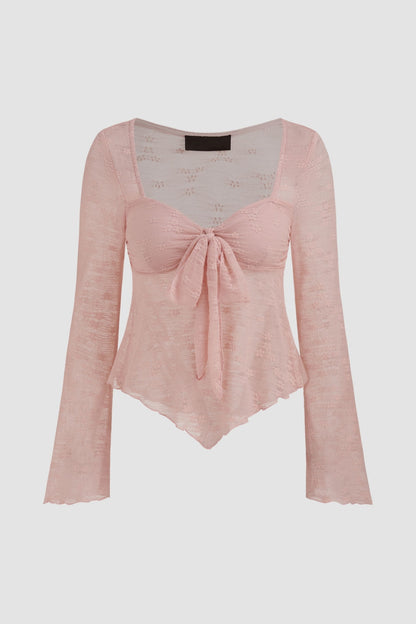 Pink Square Neck Lace Knotted Top