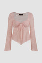 Pink Square Neck Lace Knotted Top