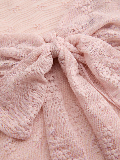 Pink Square Neck Lace Knotted Top