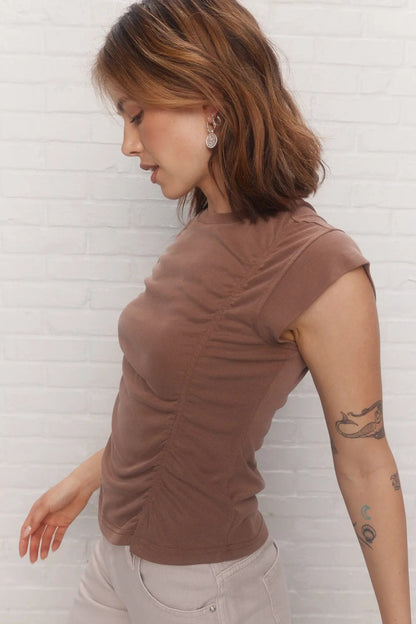 Pleated Brown T-shirt