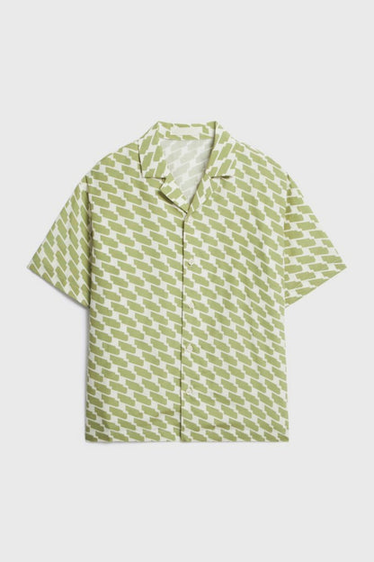 Kids' Green Print Lyocell Short Sleeves Shirt