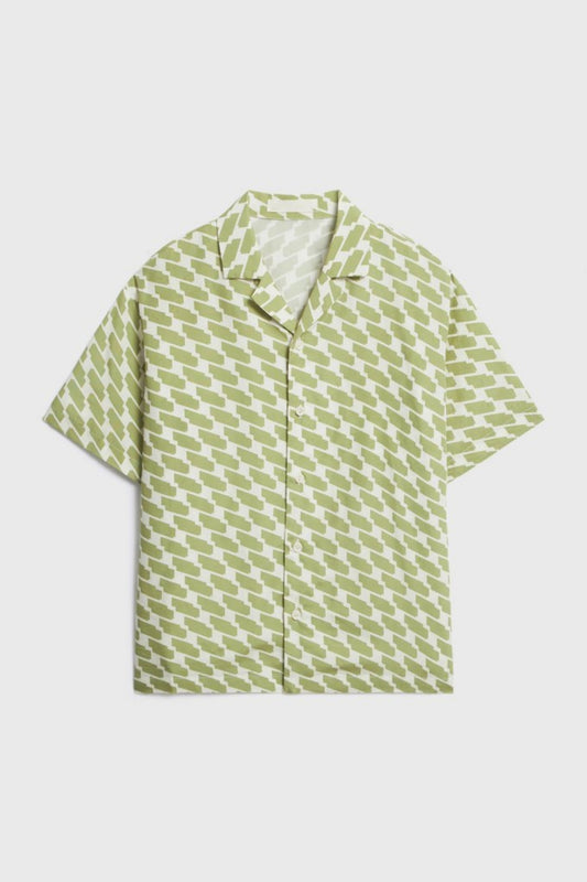 Kids' Green Print Lyocell Short Sleeves Shirt
