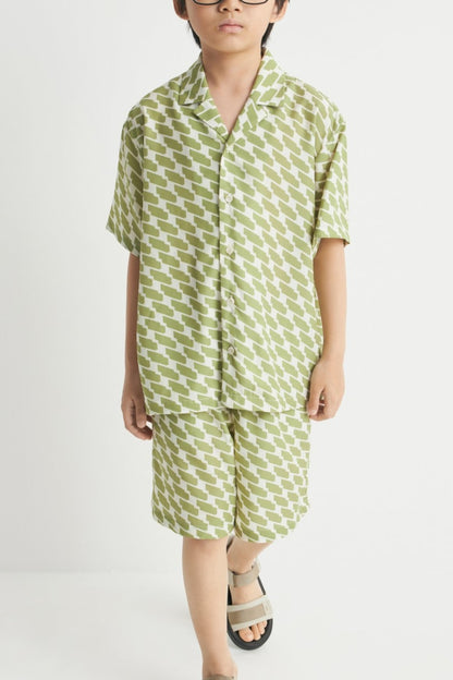 Kids' Green Print Lyocell Shorts