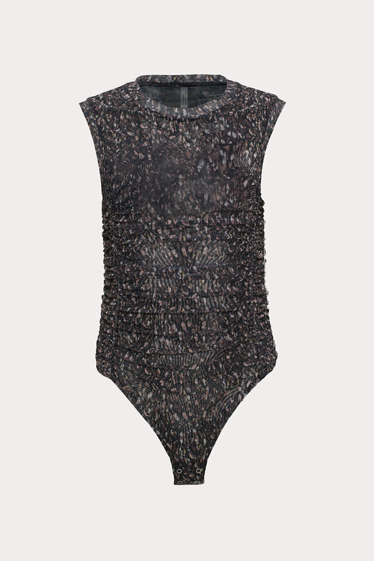 Brown Patterned Sleeveless Leotard Bodysuit