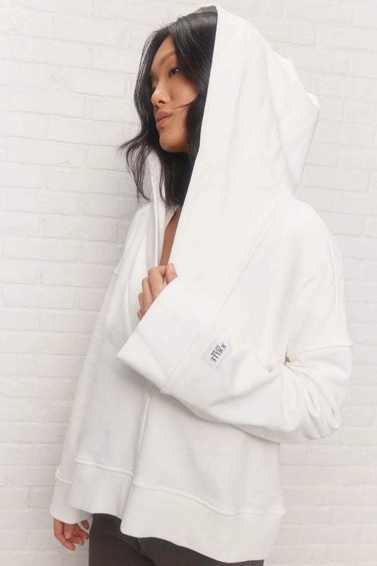 White Scooped Collar Hoodie