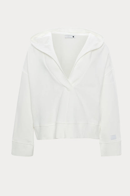 White Scooped Collar Hoodie