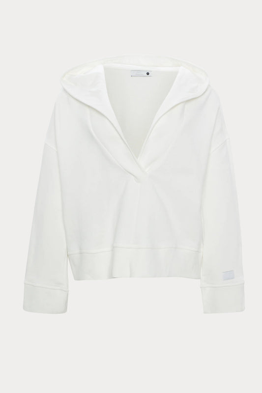 White Scooped Collar Hoodie