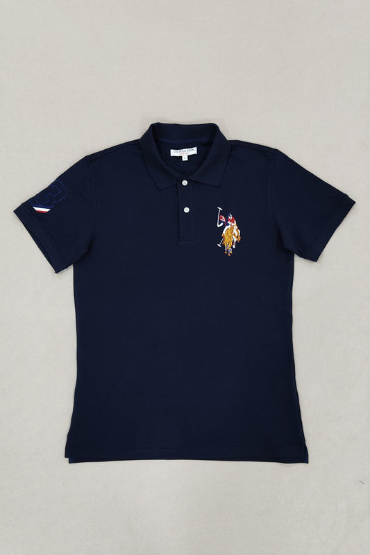 Navy Embroidery Solid Polo Shirt