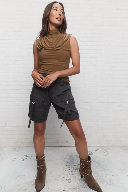 Brown Draped High Neck Camisole