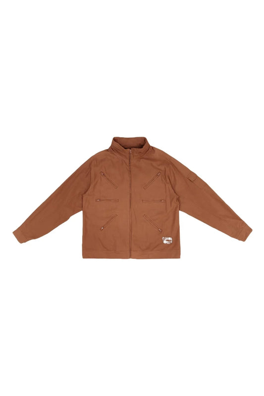 Orange Cotton Zip-Up Jacket with Hidden Hood