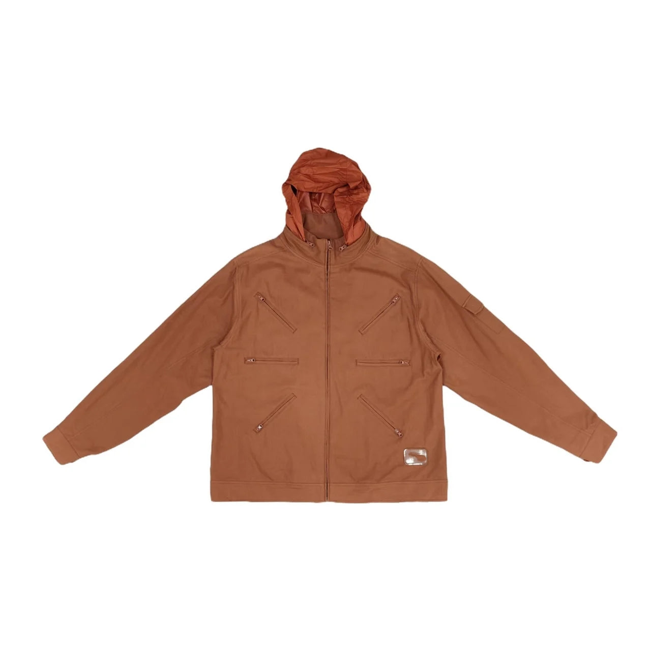 Orange Cotton Zip-Up Jacket with Hidden Hood