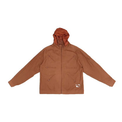 Orange Cotton Zip-Up Jacket with Hidden Hood