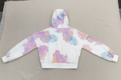 White Tie Dye Hooded Top
