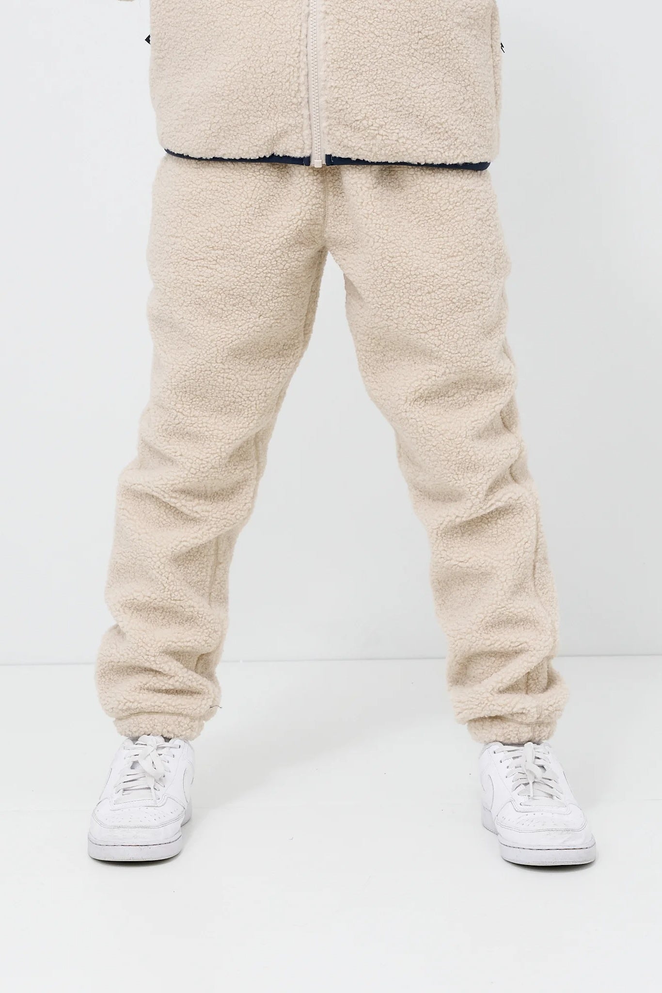 Kids Cream Sherpa Fleece Jogger Pants