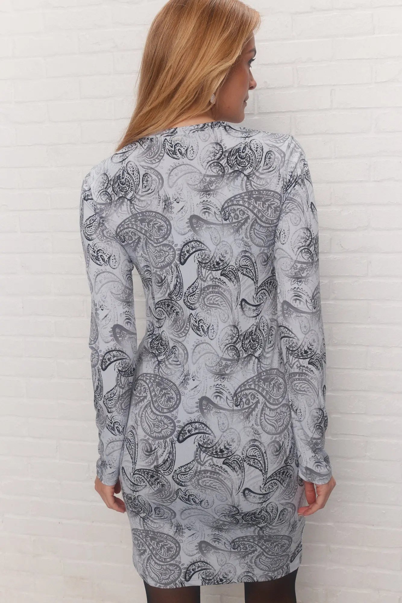Gray Paisley Print Dress