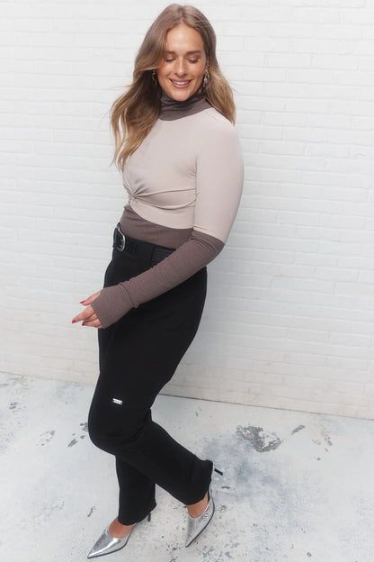 Brown and Beige Turtleneck Sweater