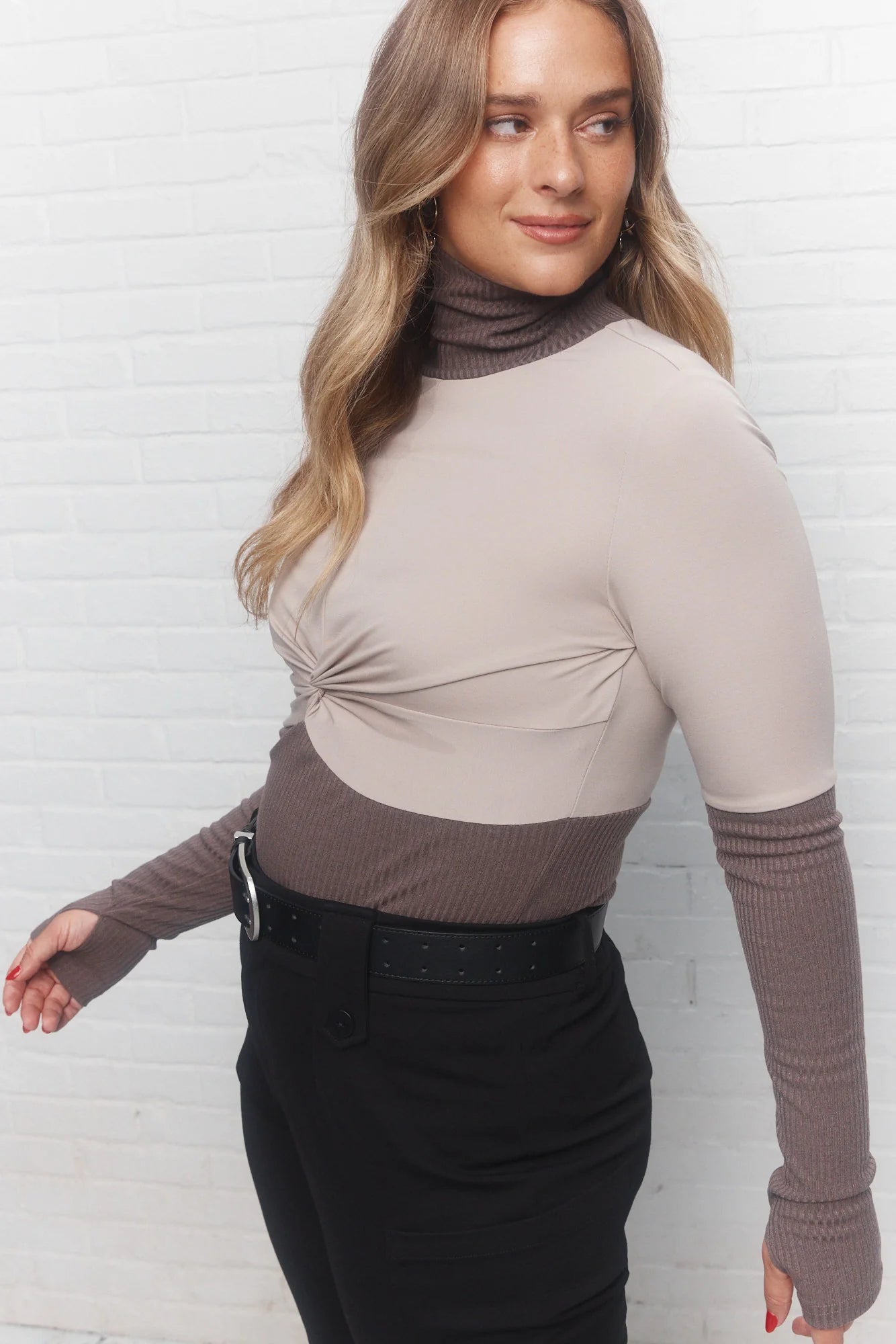 Brown and Beige Turtleneck Sweater