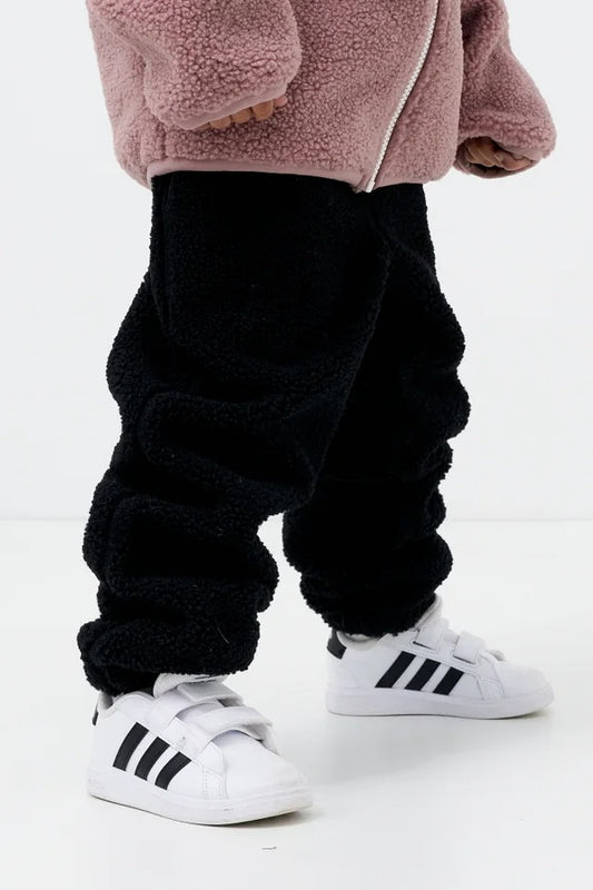 Kids Black Sherpa Fleece Jogger Pants