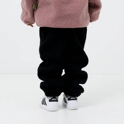 Kids Black Sherpa Fleece Jogger Pants