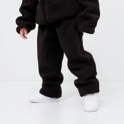 Kids Brown Sherpa Fleece Jogger Pants