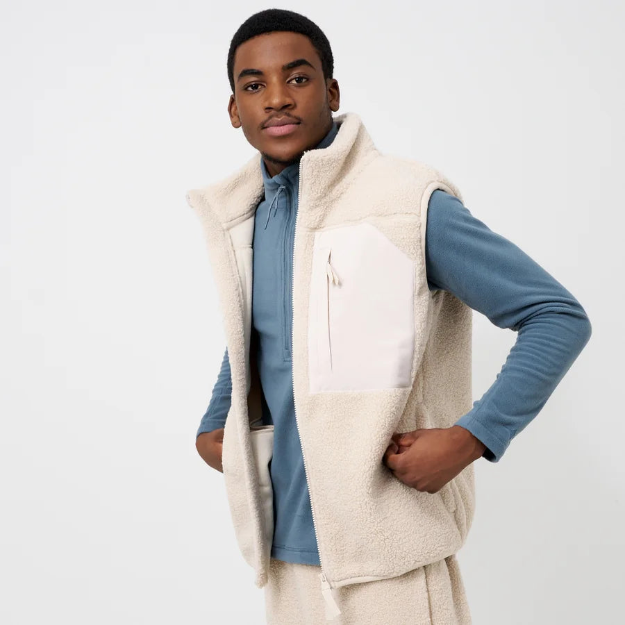 Beige Sherpa Fleece Gilet Vest