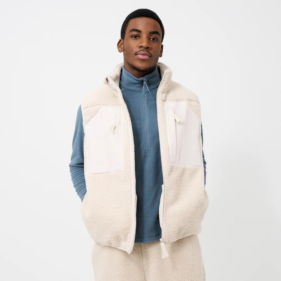Beige Sherpa Fleece Gilet Vest