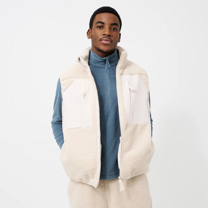 Beige Sherpa Fleece Gilet Vest